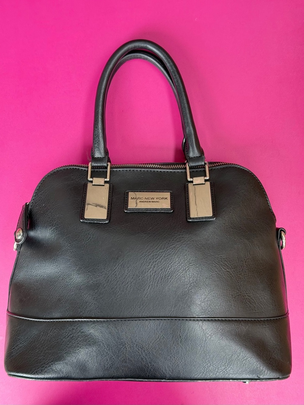 Marc New York Andrew Marc Black Faux Leather Dome Satchel Top Handle Purse Bag